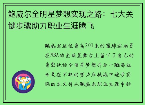 鲍威尔全明星梦想实现之路:七大关键步骤助力职业生涯腾飞 鲍威尔全明星梦想实现之路:七大关键步骤助力职业生涯腾飞
