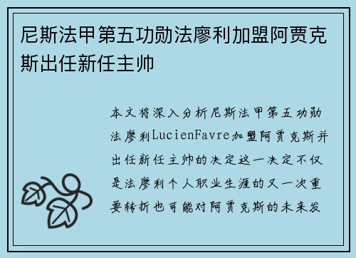 尼斯法甲第五功勋法廖利加盟阿贾克斯出任新任主帅 尼斯法甲第五功勋法廖利加盟阿贾克斯出任新任主帅
